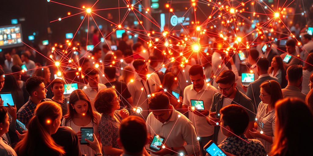 Diverse people connecting through technology