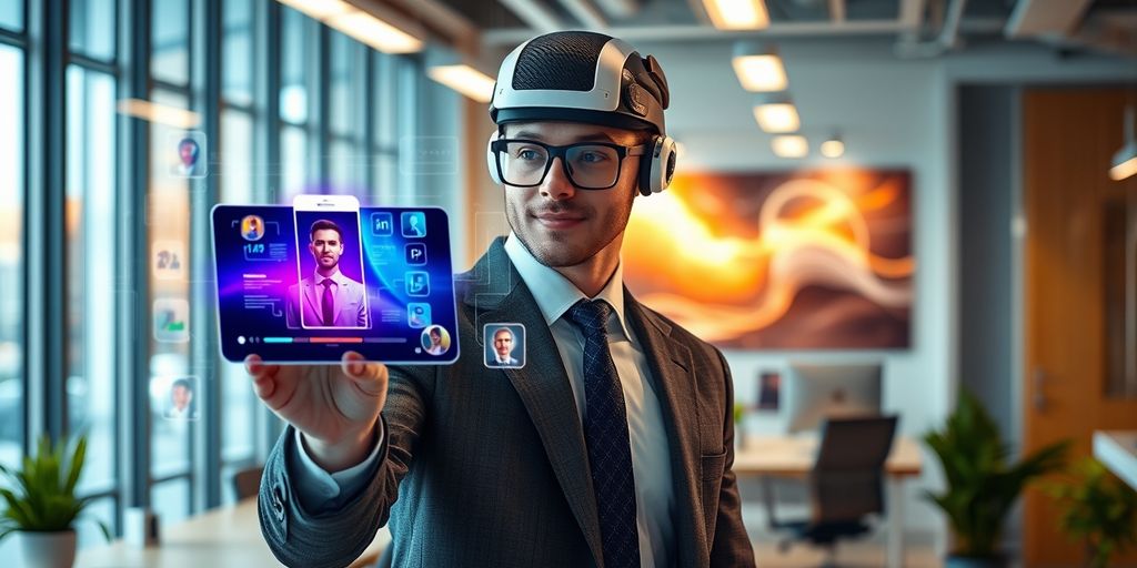 DALL-E 3 verstehen - Businessperson using AI for social media graphics